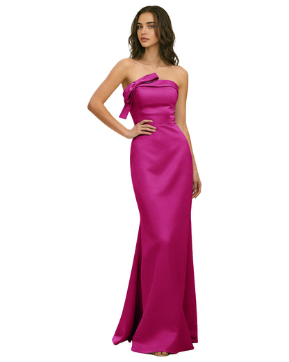 Strapless Satin Bridesmaid Dress with Draped Bodice and Side Slit