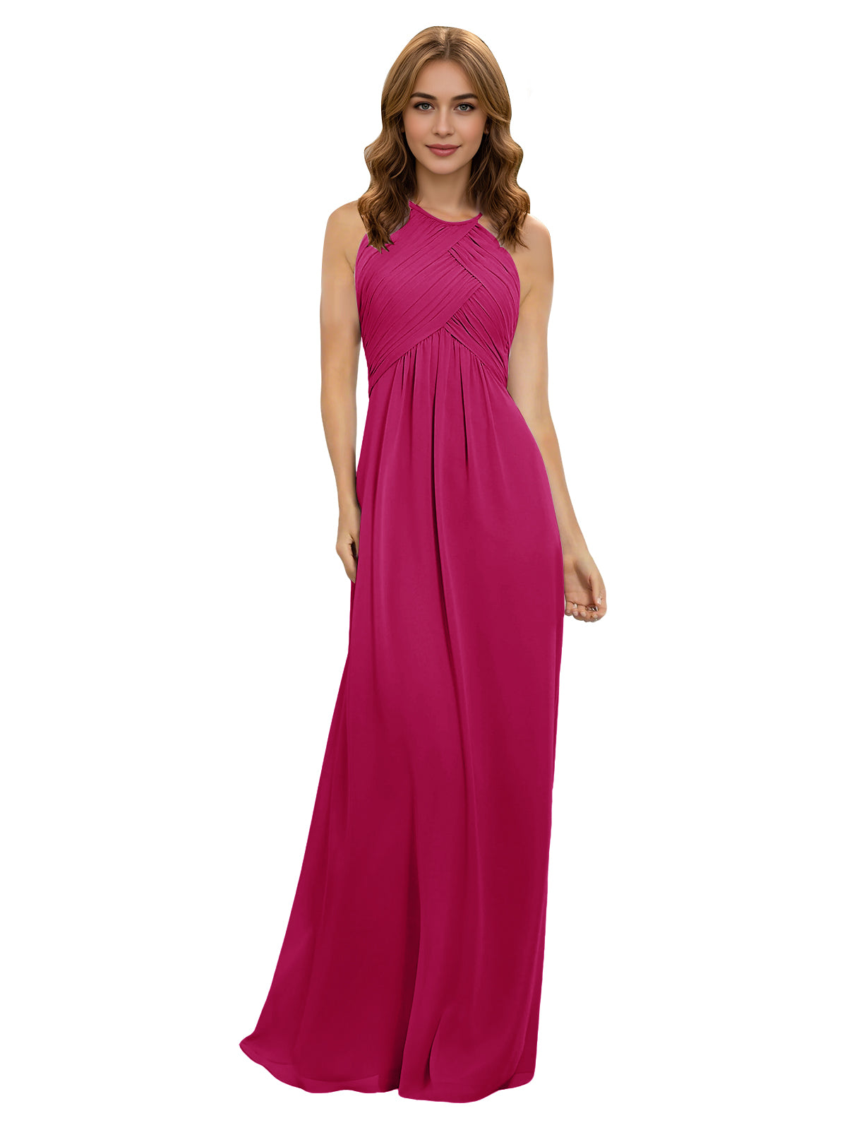 Twist Halter Chiffon Bridesmaid Dress with Keyhole Bodice