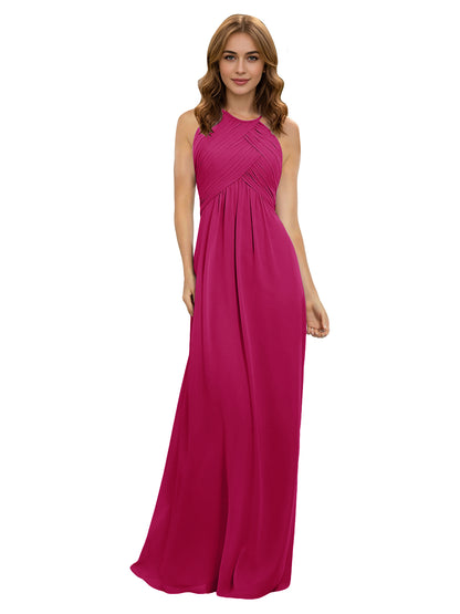 Twist Halter Chiffon Bridesmaid Dress with Keyhole Bodice