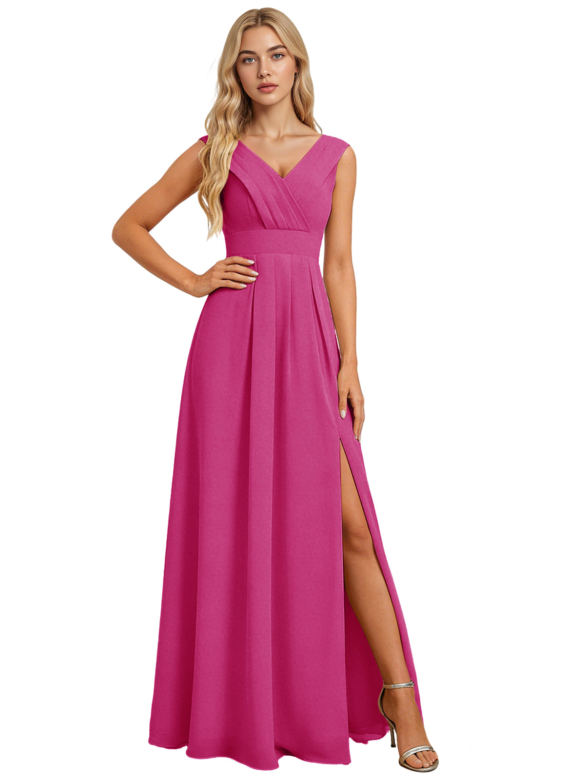 Surplice V-Neck Chiffon Bridesmaid Dress with A-Line Slit dress