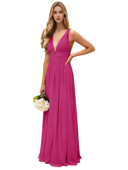 Spaghetti Strap V-Neck Chiffon Bridesmaid Dress with Open Back