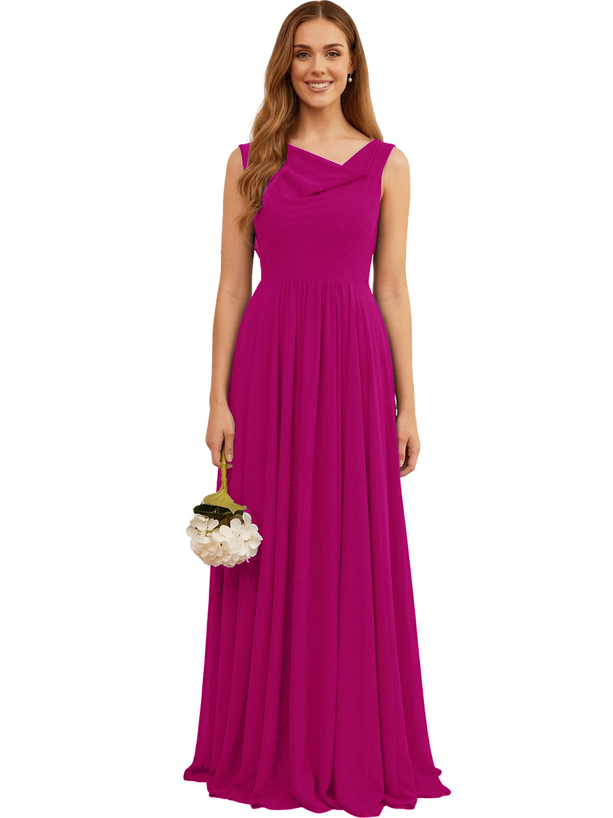 Jewel Neck Sleeveless Chiffon Bridesmaid Dress with Pleated dress