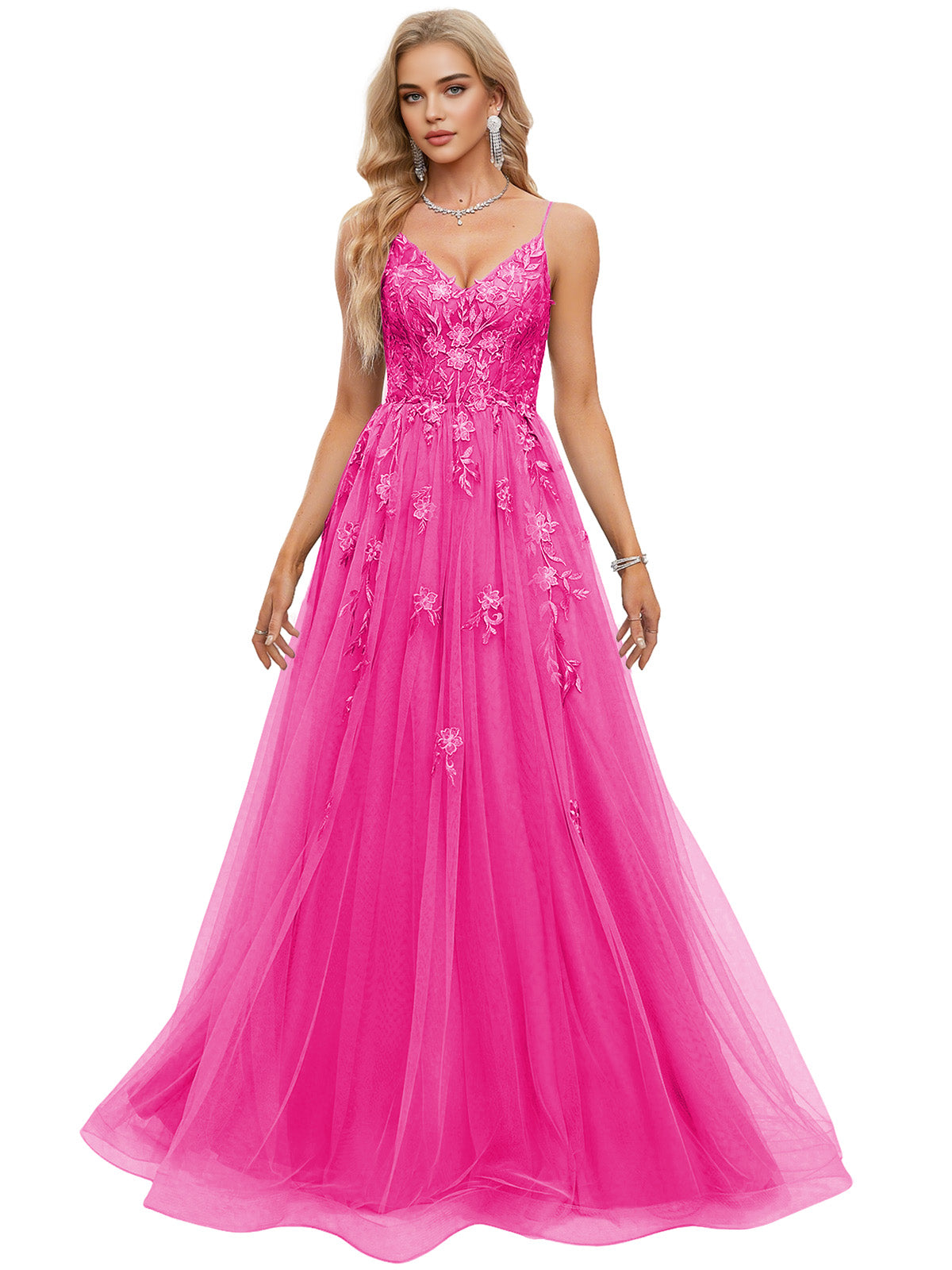 Beaded Bodice Tulle Ball Gown Prom Dress with Spaghetti Straps