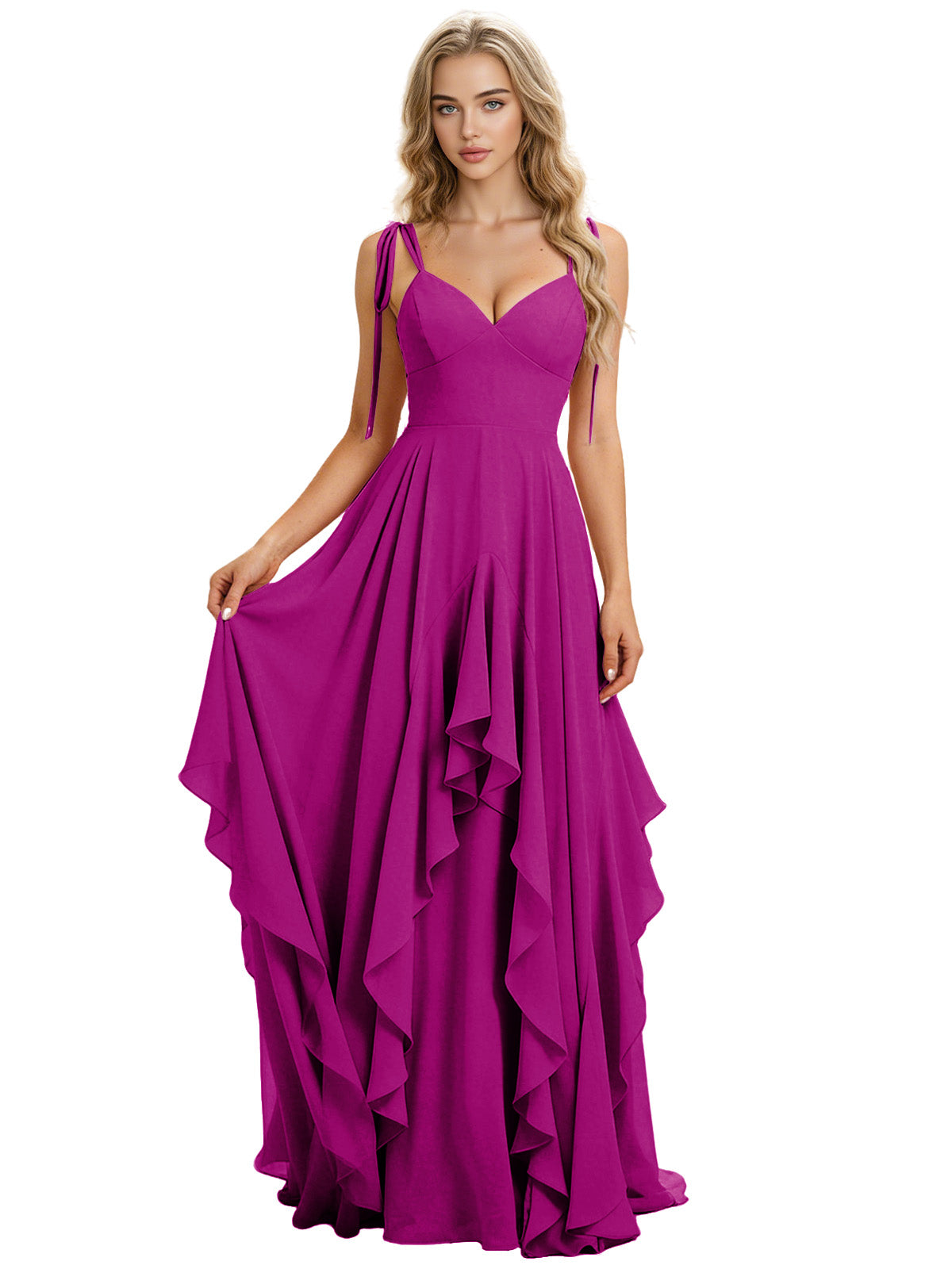 Spaghetti Strap Chiffon Bridesmaid Dress with Cascading Ruffle dress