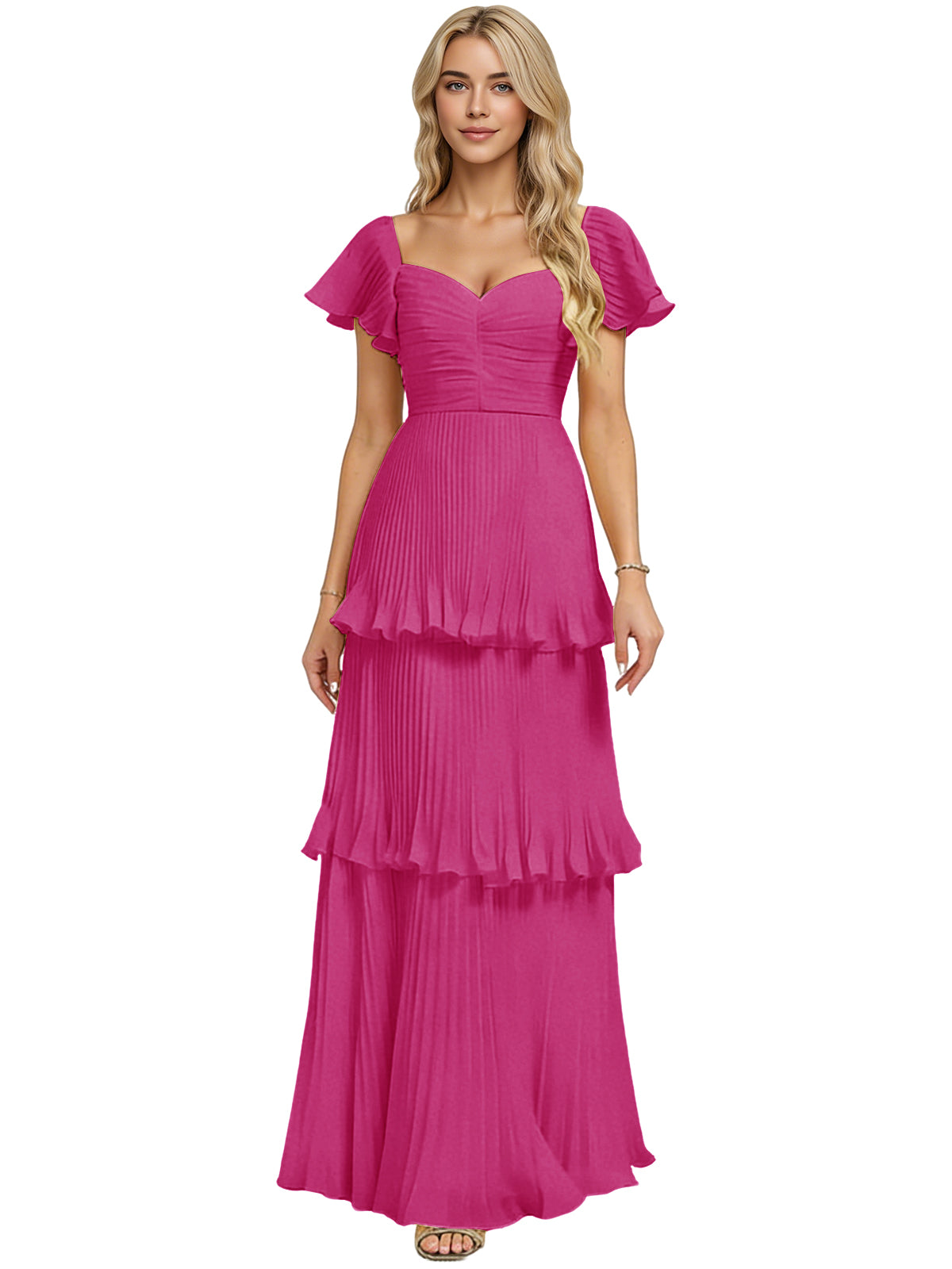 Tiered Ruffle Chiffon Bridesmaid Dress with Sweetheart Neckline