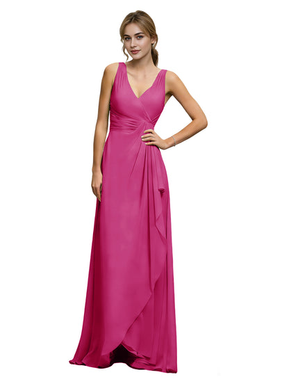Halter V-Neck Chiffon Bridesmaid Dress with Draped Sash Waist