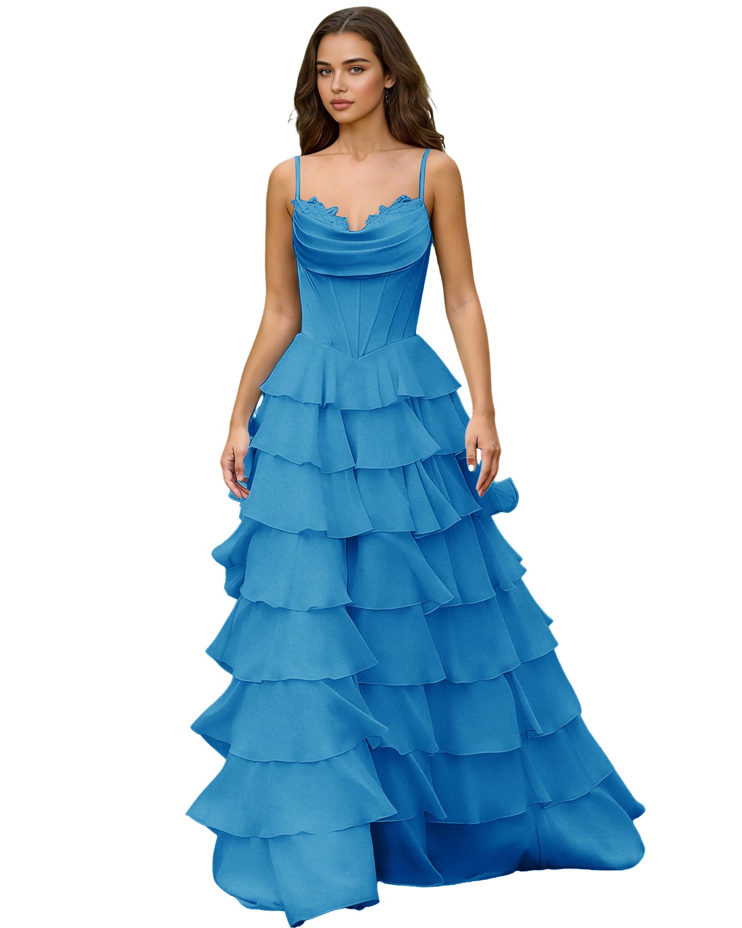 Spaghetti Strap Tiered Chiffon A-Line Prom Dress with Ruffle dress