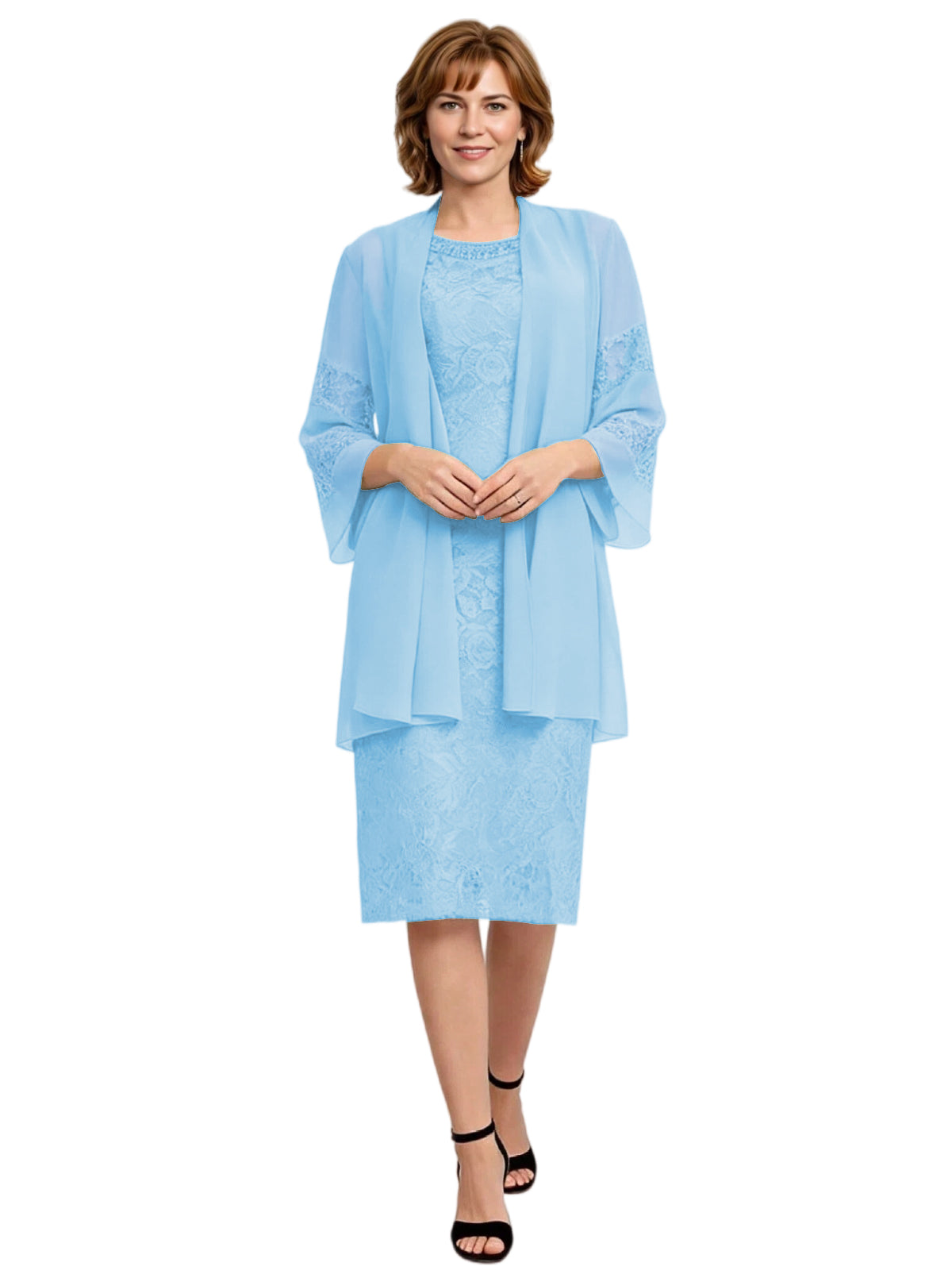 Mother of the Bride Dress with Jacket Knee Length Lace Formal Wedding Guest Outfit