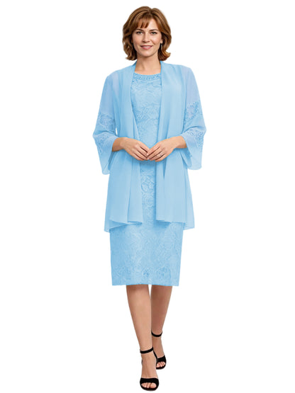 Mother of the Bride Dress with Jacket Knee Length Lace Formal Wedding Guest Outfit