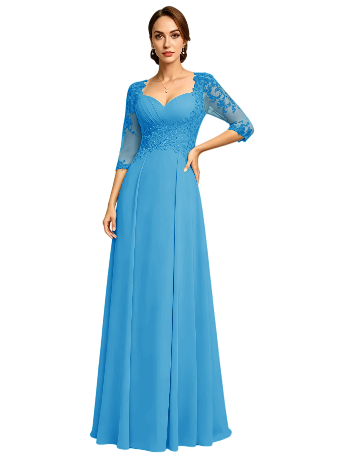 Long Sweetheart Mother of the Bride Dress Lace Jacket Chiffon A-Line Formal Gown