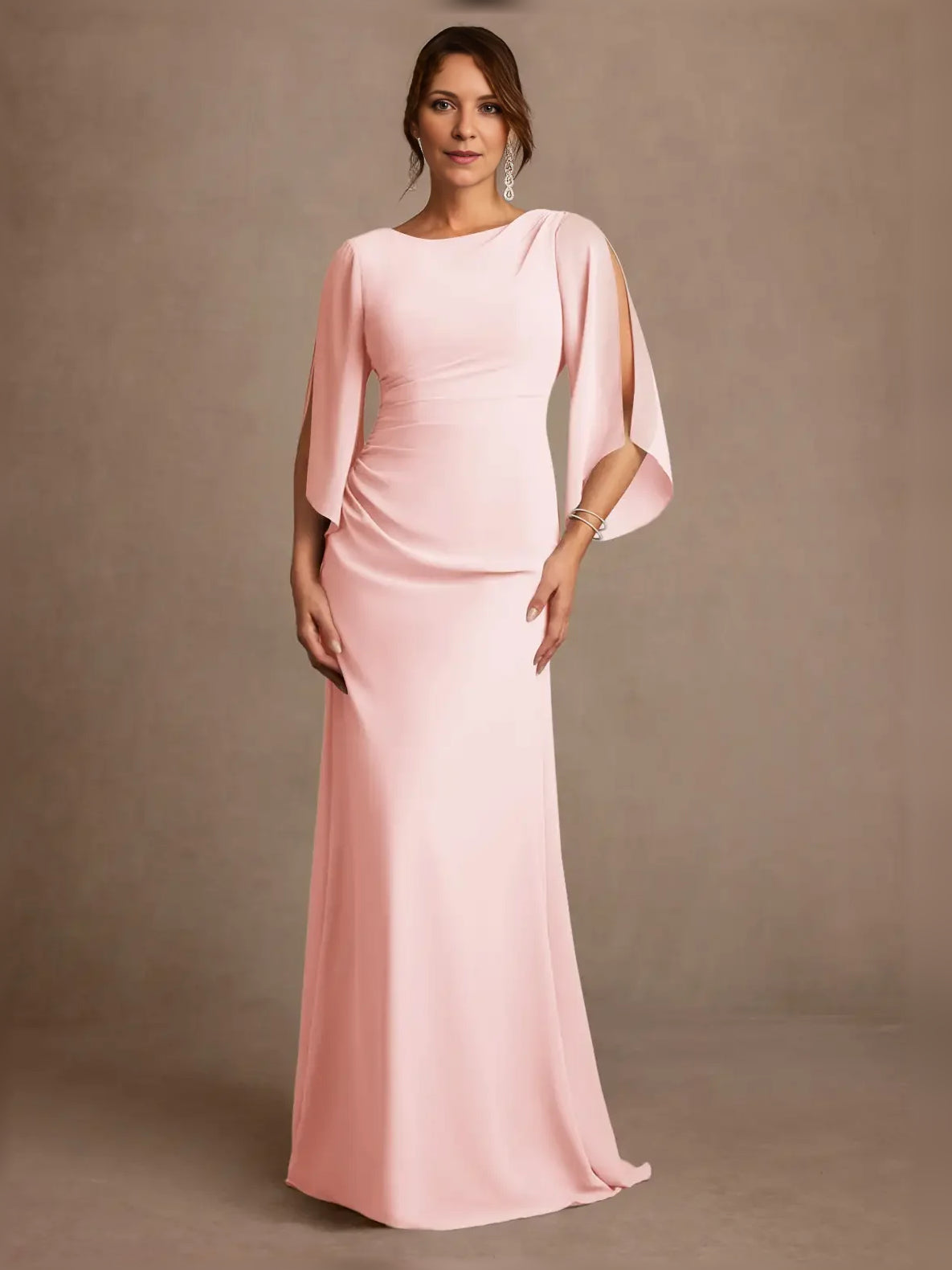 Draped Boat Neck A-Line Floor-Length Chiffon Mother of the Bride Dress for Wedding Ceremony