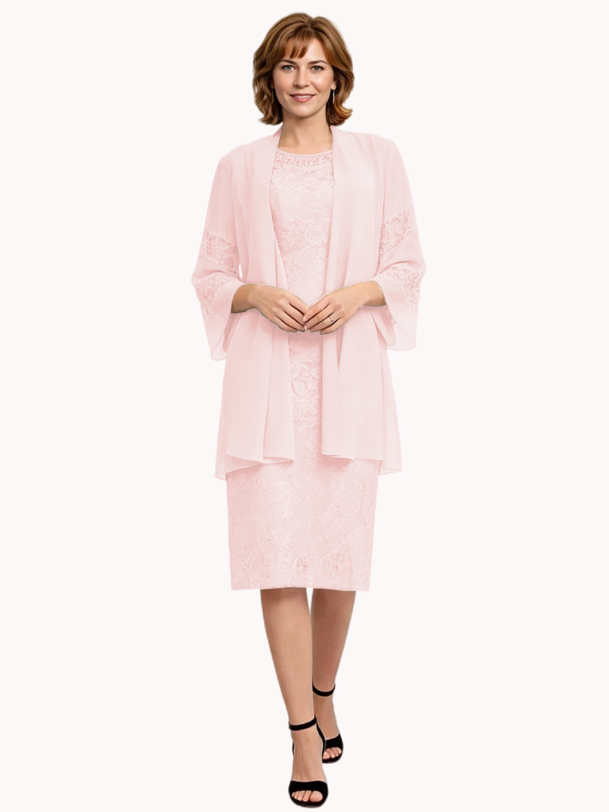 Mother of the Bride Dress with Jacket Knee Length Lace Formal Wedding Guest Outfit