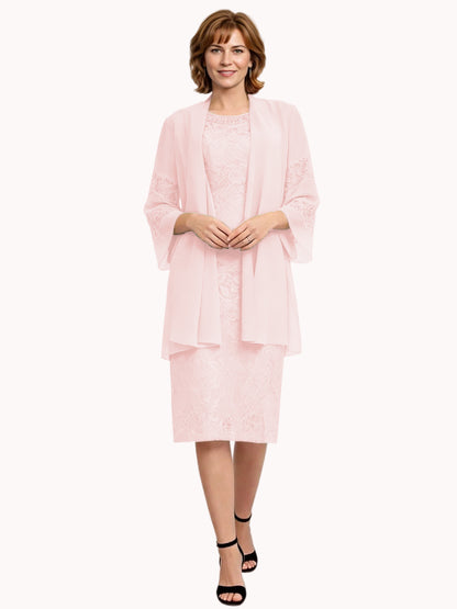 Mother of the Bride Dress with Jacket Knee Length Lace Formal Wedding Guest Outfit