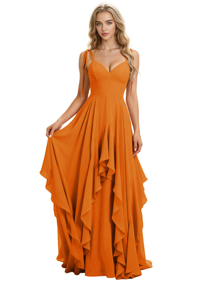 Spaghetti Strap Chiffon Bridesmaid Dress with Cascading Ruffle dress