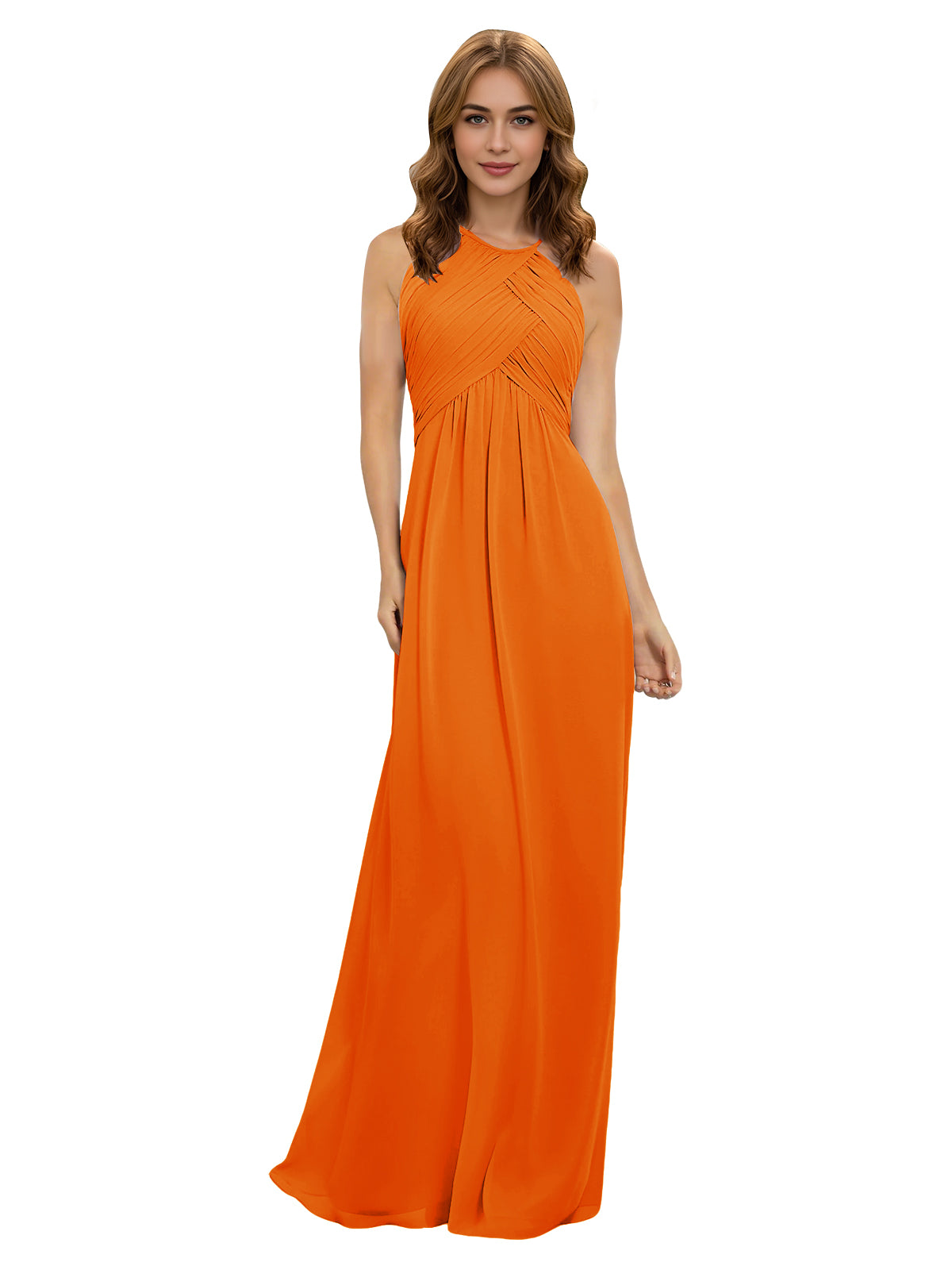 Twist Halter Chiffon Bridesmaid Dress with Keyhole Bodice