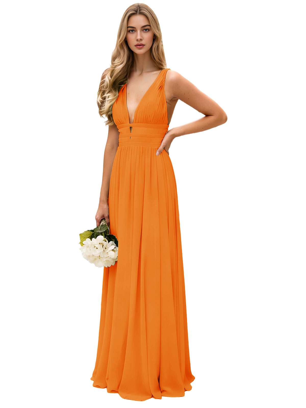 Spaghetti Strap V-Neck Chiffon Bridesmaid Dress with Open Back