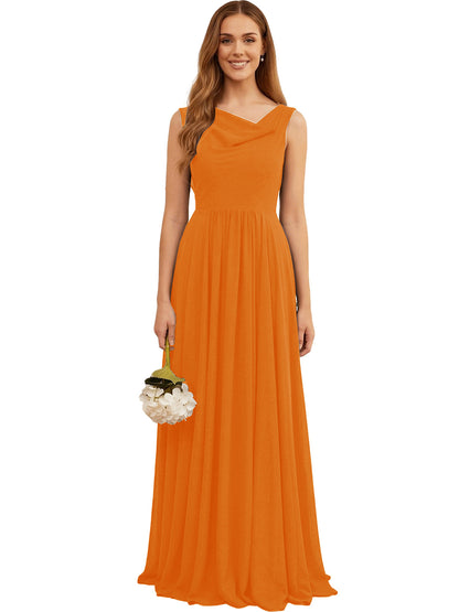 Jewel Neck Sleeveless Chiffon Bridesmaid Dress with Pleated dress