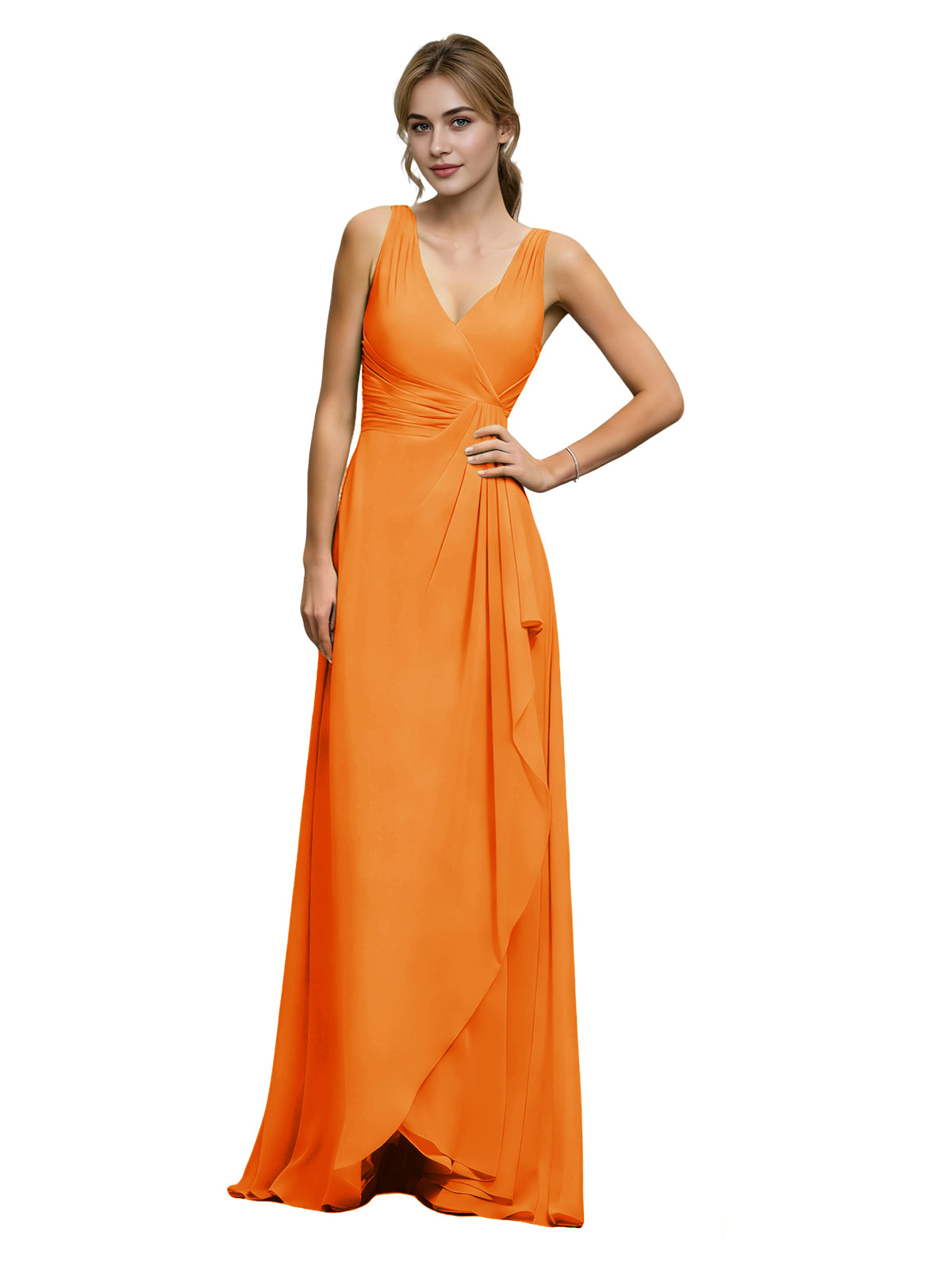 Halter V-Neck Chiffon Bridesmaid Dress with Draped Sash Waist