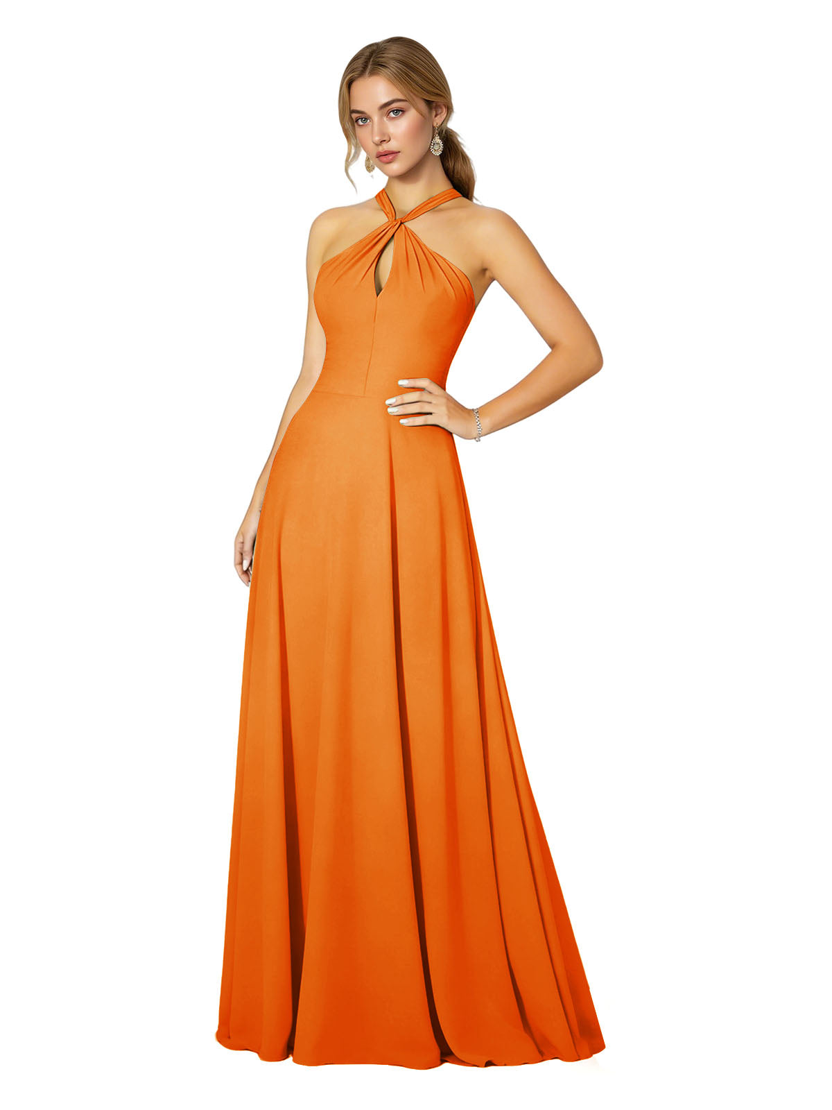 Cross Halter Chiffon Bridesmaid Dress with Empire Waist