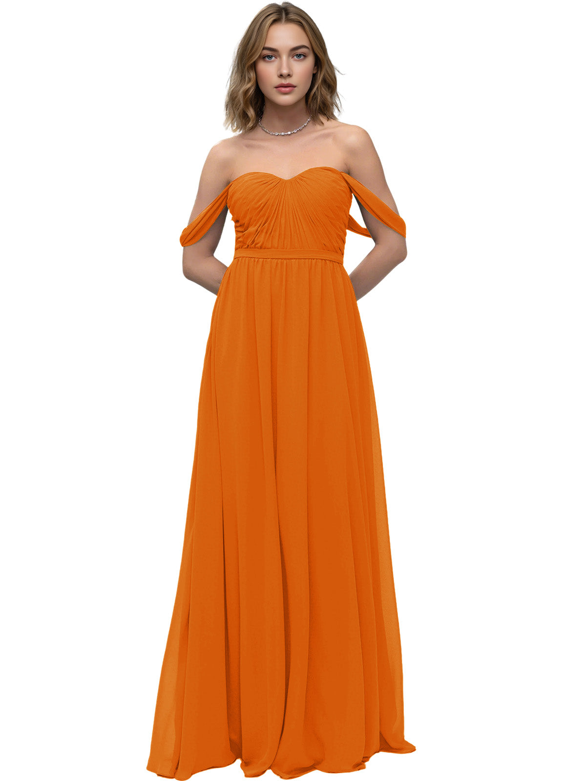 Off Shoulder Sweetheart Chiffon Bridesmaid Dress with Ruched Bodice