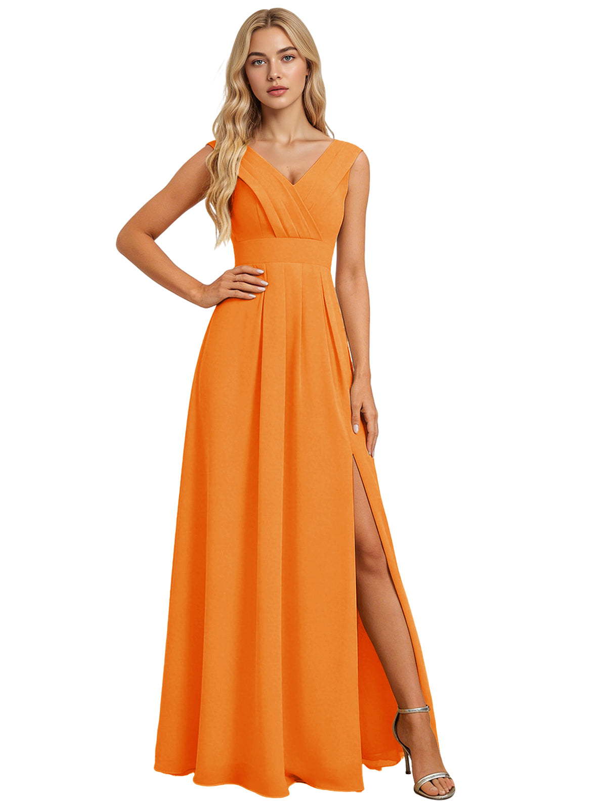 Surplice V-Neck Chiffon Bridesmaid Dress with A-Line Slit dress