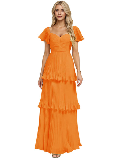 Tiered Ruffle Chiffon Bridesmaid Dress with Sweetheart Neckline
