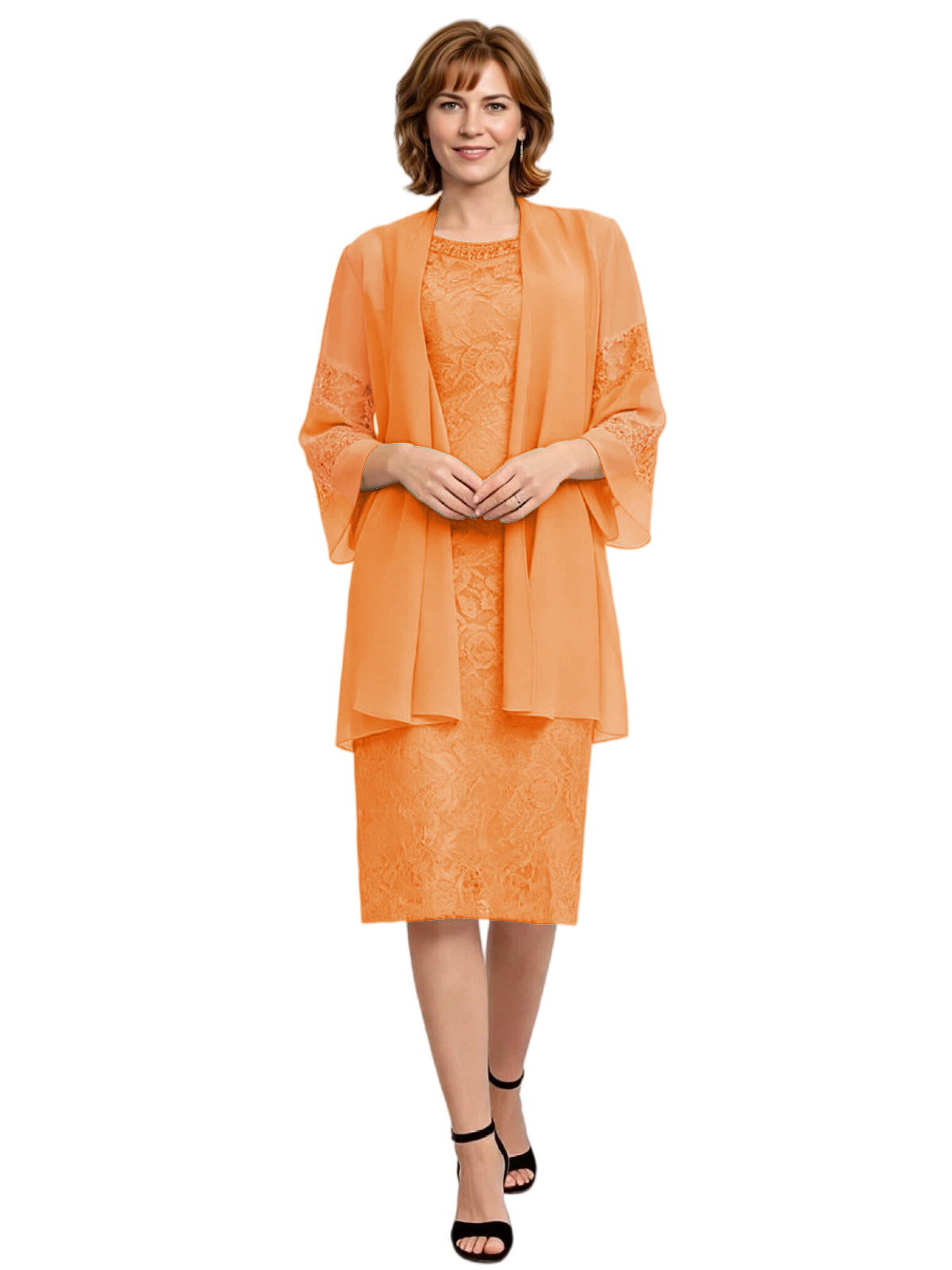 Mother of the Bride Dress with Jacket Knee Length Lace Formal Wedding Guest Outfit