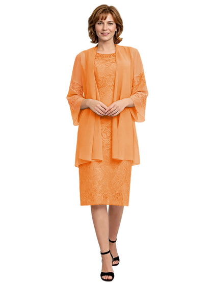 Mother of the Bride Dress with Jacket Knee Length Lace Formal Wedding Guest Outfit
