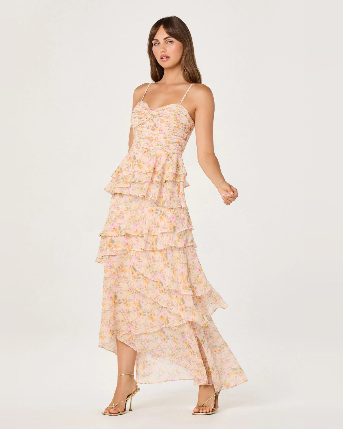 Ruffle Spaghetti Strap A-Line Maxi Homecoming Dress for Graduation