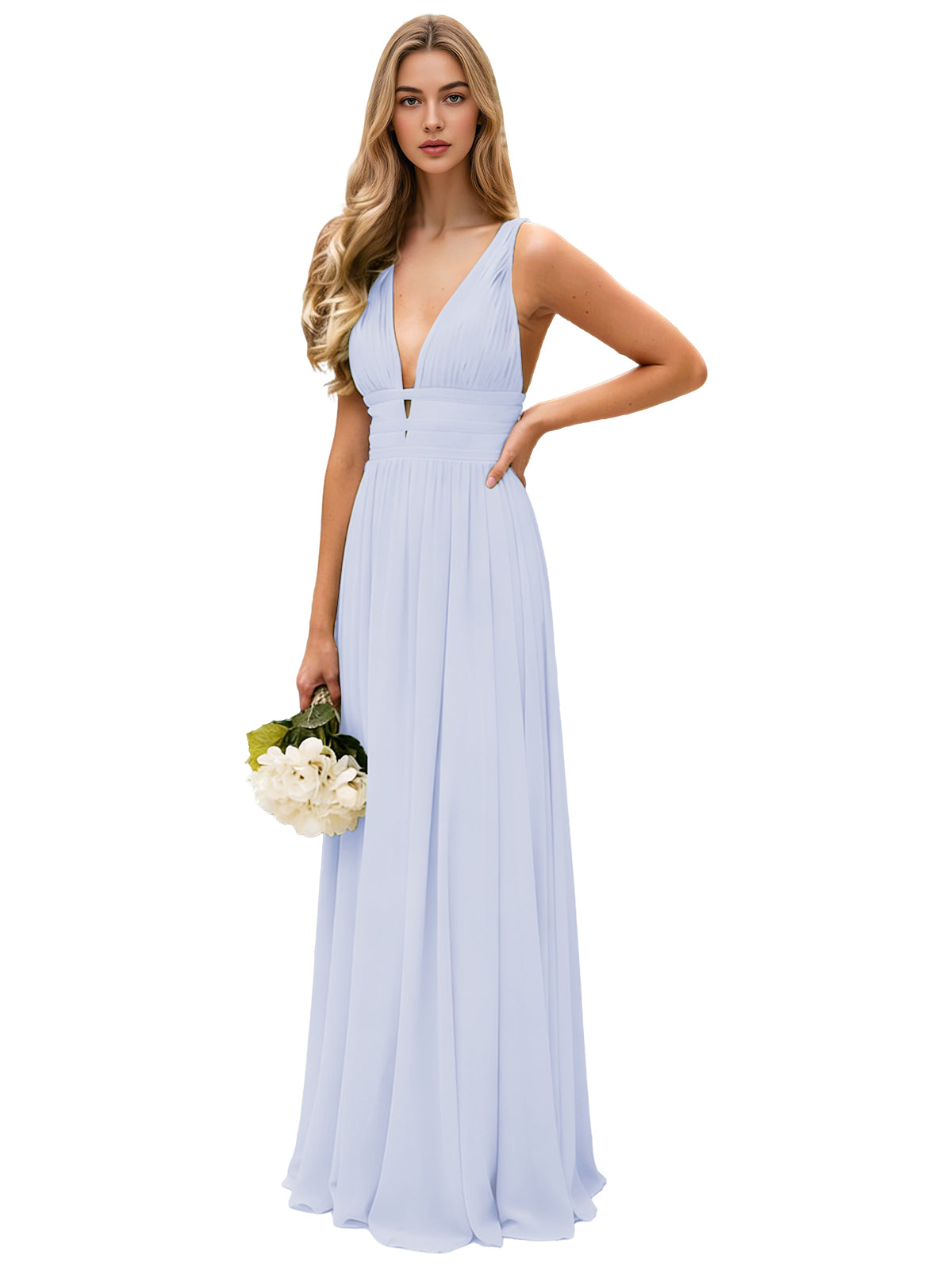 Spaghetti Strap V-Neck Chiffon Bridesmaid Dress with Open Back