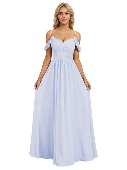 Off Shoulder Lace Applique Bridesmaid Dress with Flowing Chiffon dress