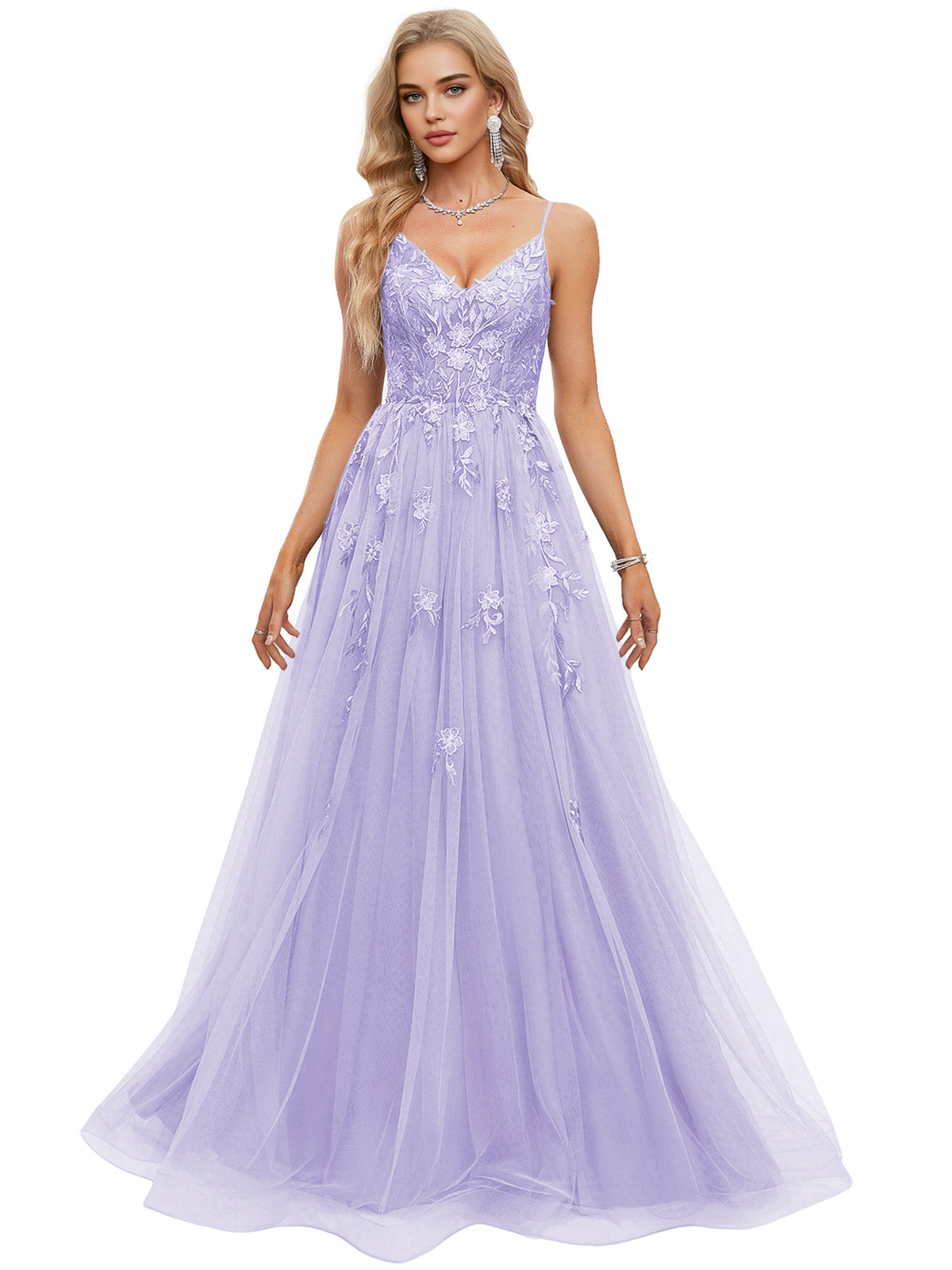 Beaded Bodice Tulle Ball Gown Prom Dress with Spaghetti Straps
