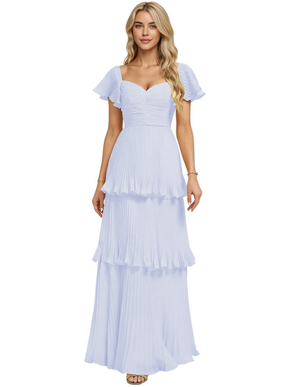 Tiered Ruffle Chiffon Bridesmaid Dress with Sweetheart Neckline