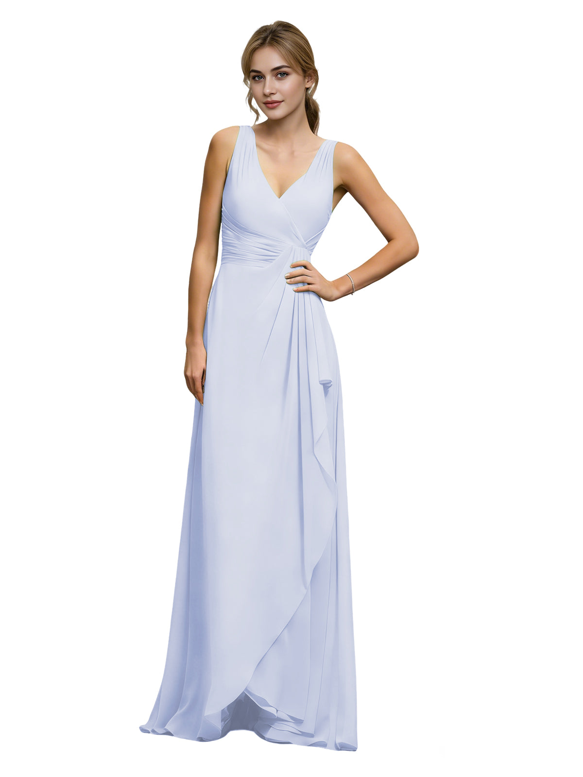 Halter V-Neck Chiffon Bridesmaid Dress with Draped Sash Waist