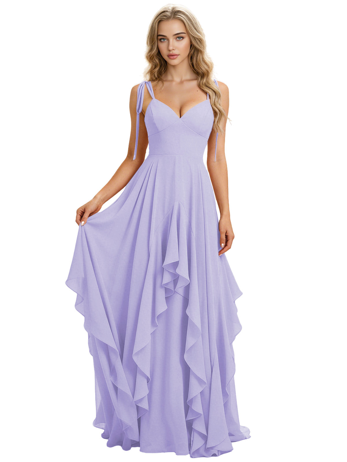 Spaghetti Strap Chiffon Bridesmaid Dress with Cascading Ruffle dress