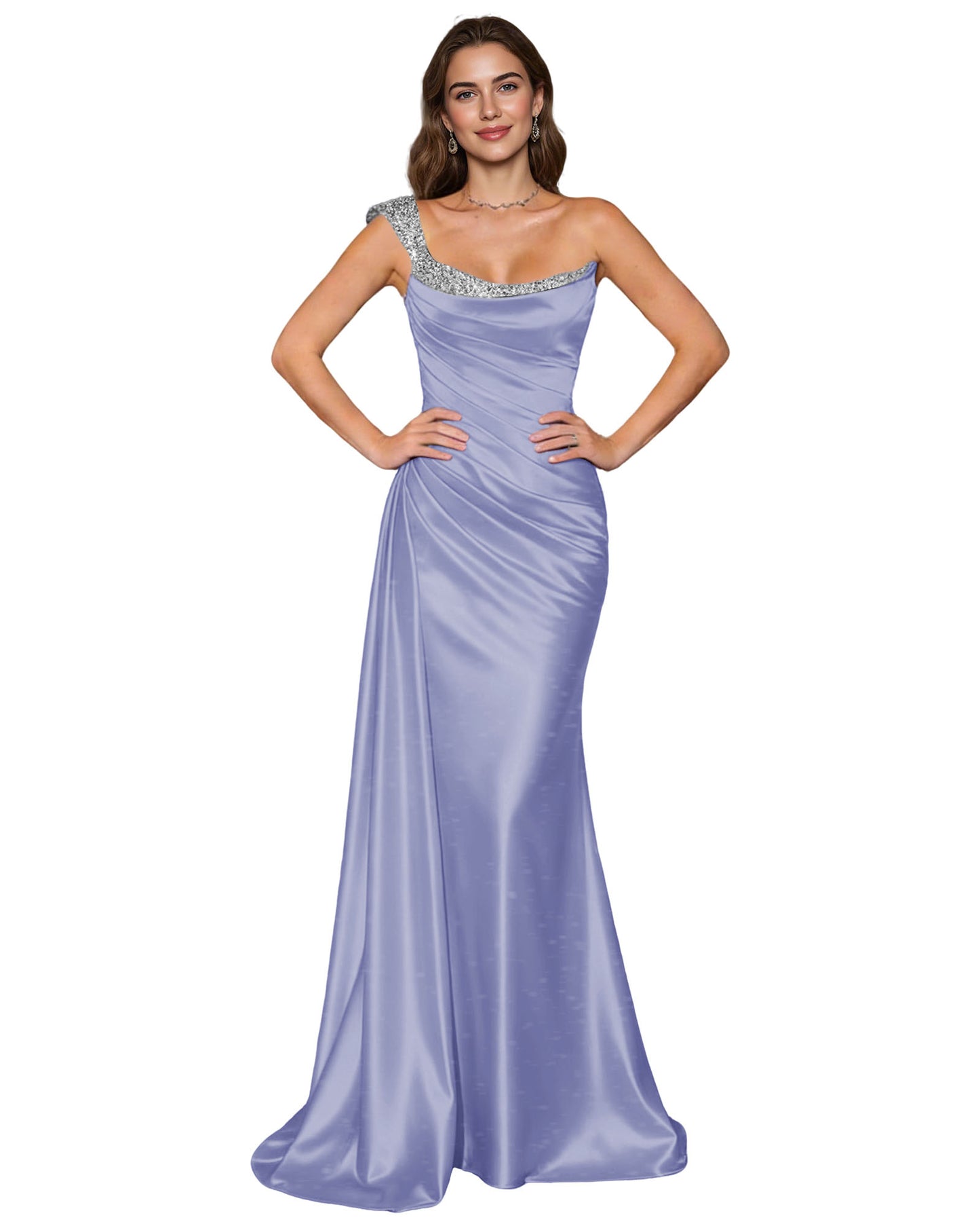 Spaghetti Strap Satin Mermaid Prom Dress with Draped Cowl Neck