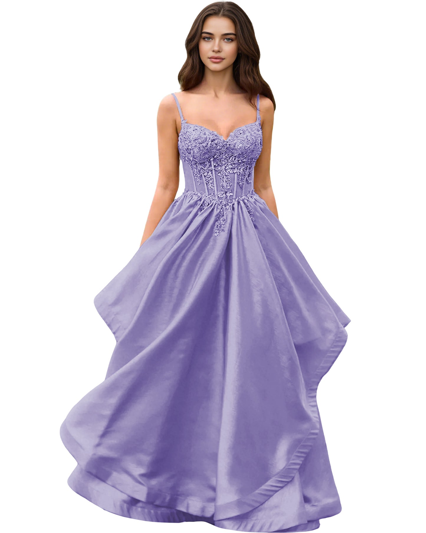 Sweetheart Glitter Tulle A-Line Prom Dress with Layered dress and Corset