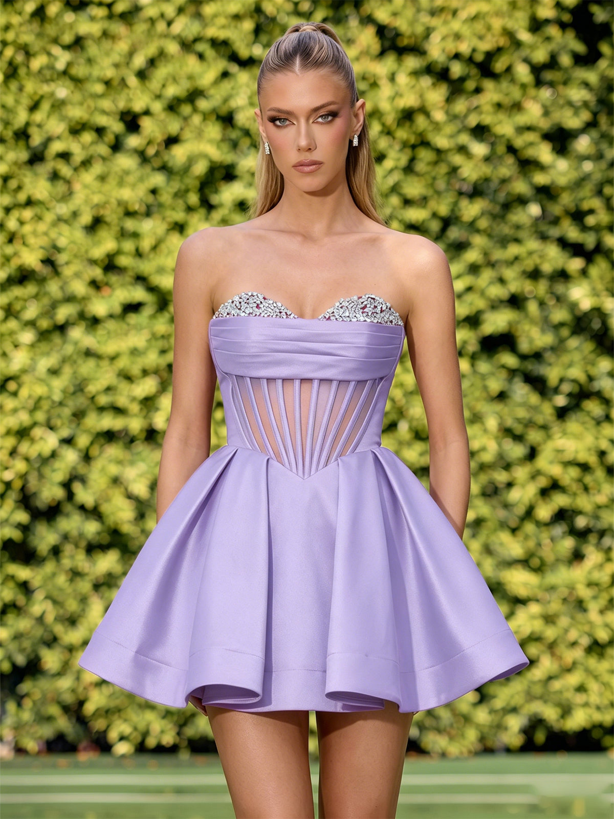Strapless Crystal Corset Satin A-Line Homecoming Dress