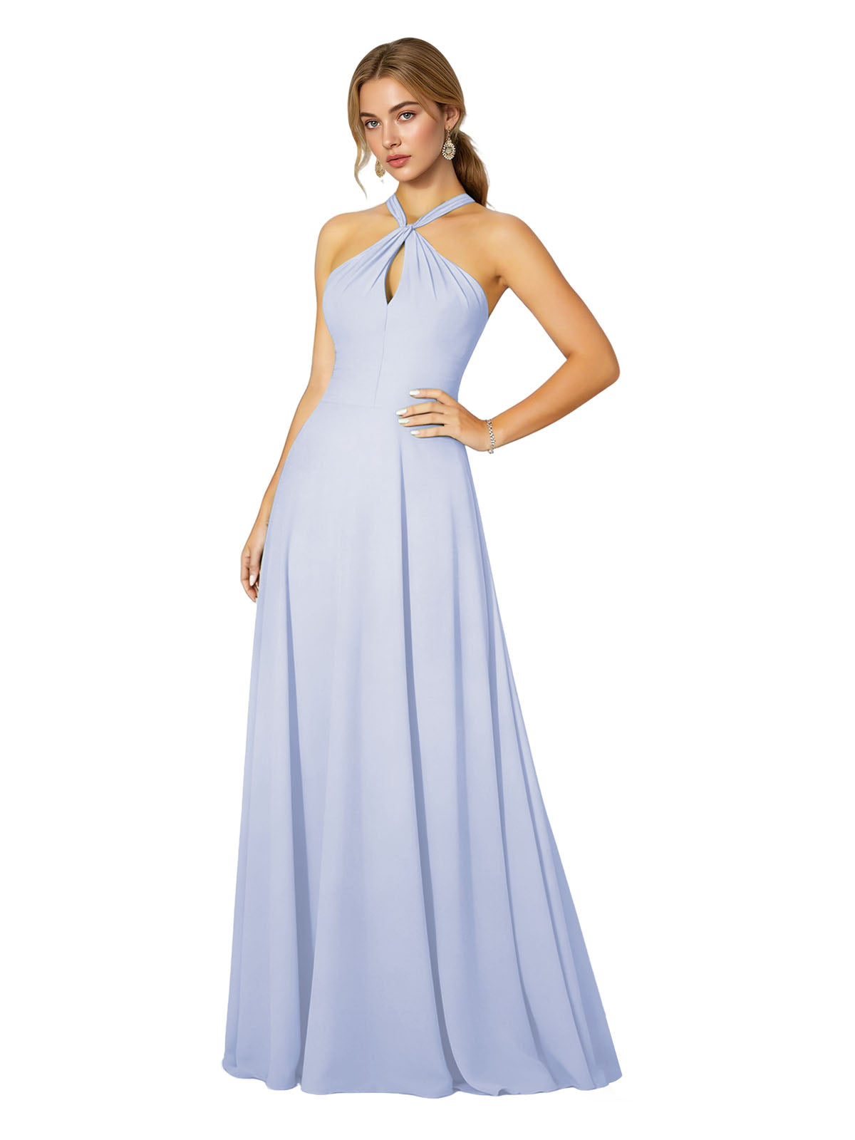 Cross Halter Chiffon Bridesmaid Dress with Empire Waist