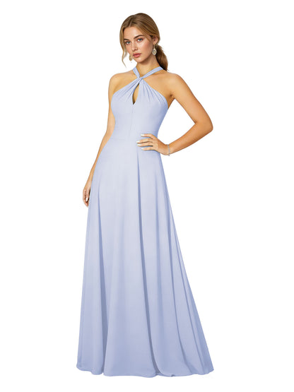 Cross Halter Chiffon Bridesmaid Dress with Empire Waist