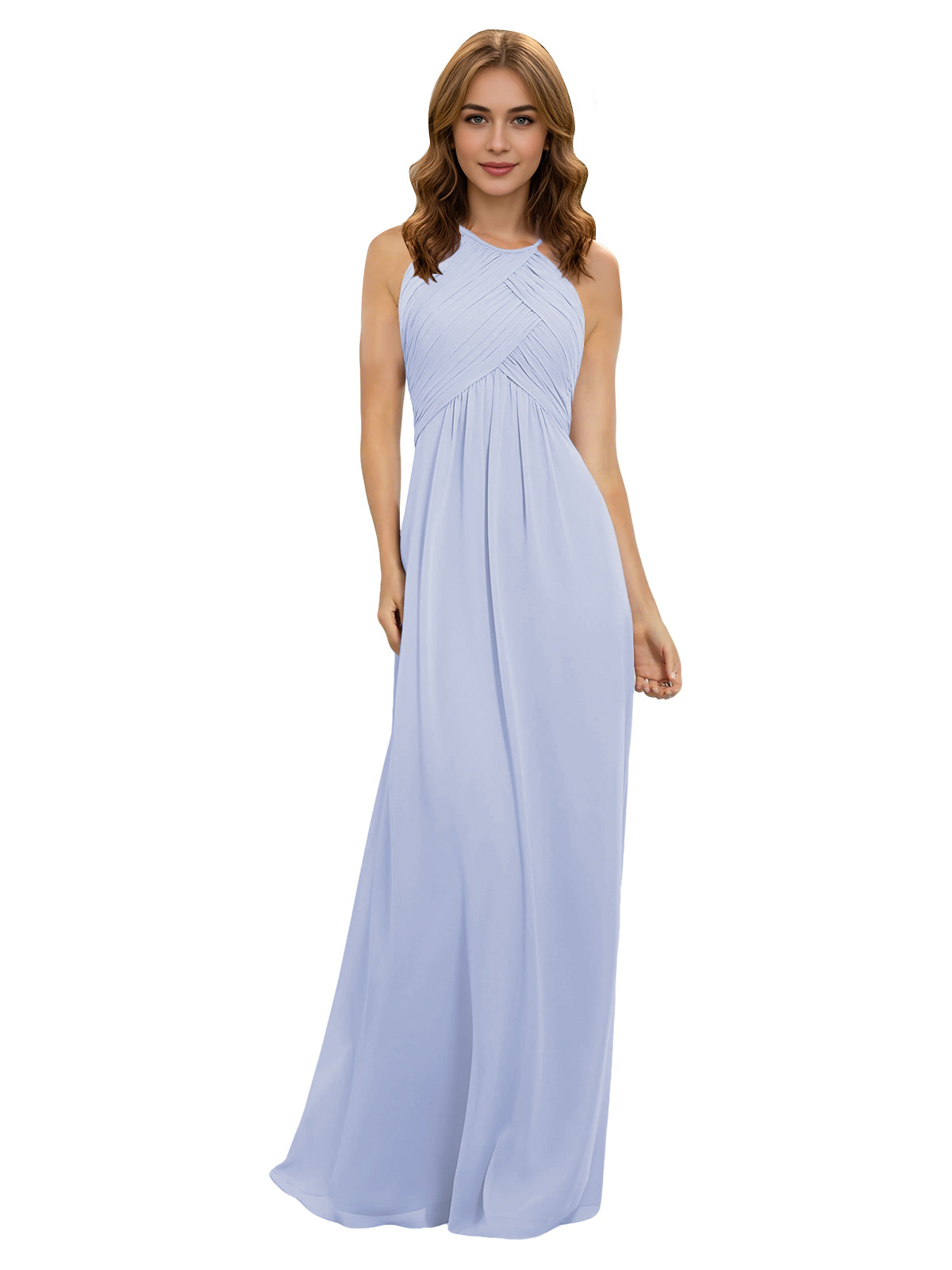 Twist Halter Chiffon Bridesmaid Dress with Keyhole Bodice