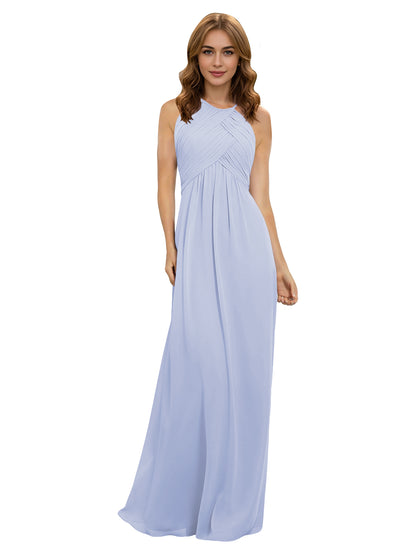 Twist Halter Chiffon Bridesmaid Dress with Keyhole Bodice