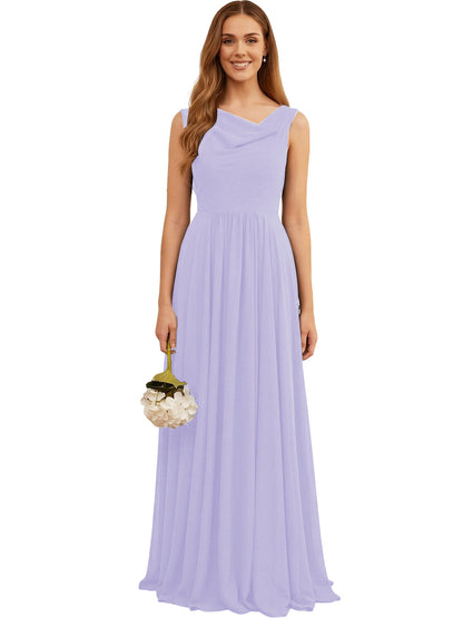 Jewel Neck Sleeveless Chiffon Bridesmaid Dress with Pleated dress