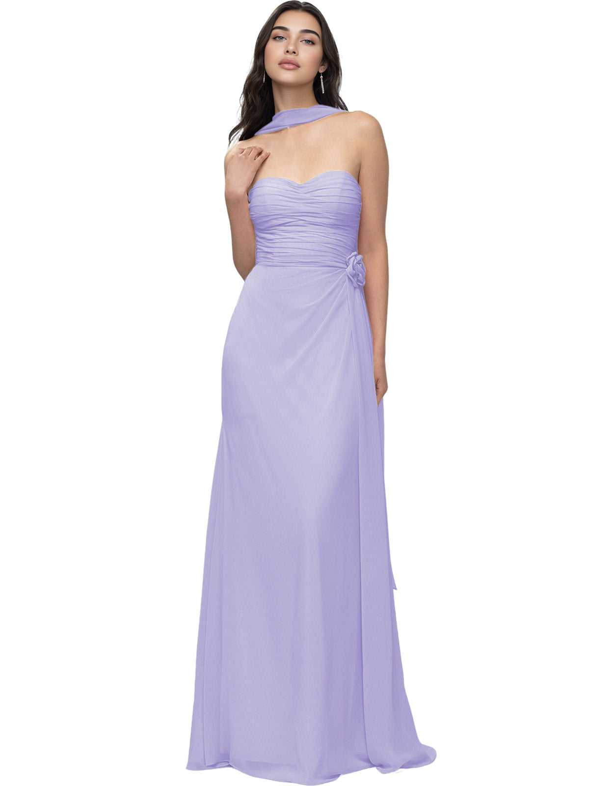 Strapless Chiffon Bridesmaid Dress with Wrapped Bodice and Slit Dress
