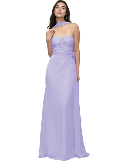 Strapless Chiffon Bridesmaid Dress with Wrapped Bodice and Slit Dress