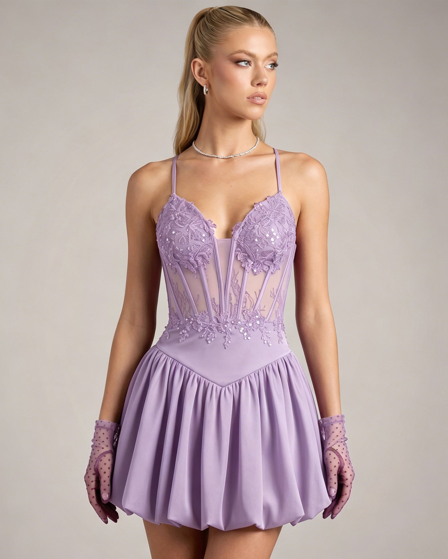 Spaghetti Strap Lace Corset Homecoming Dress with Flared Skirt