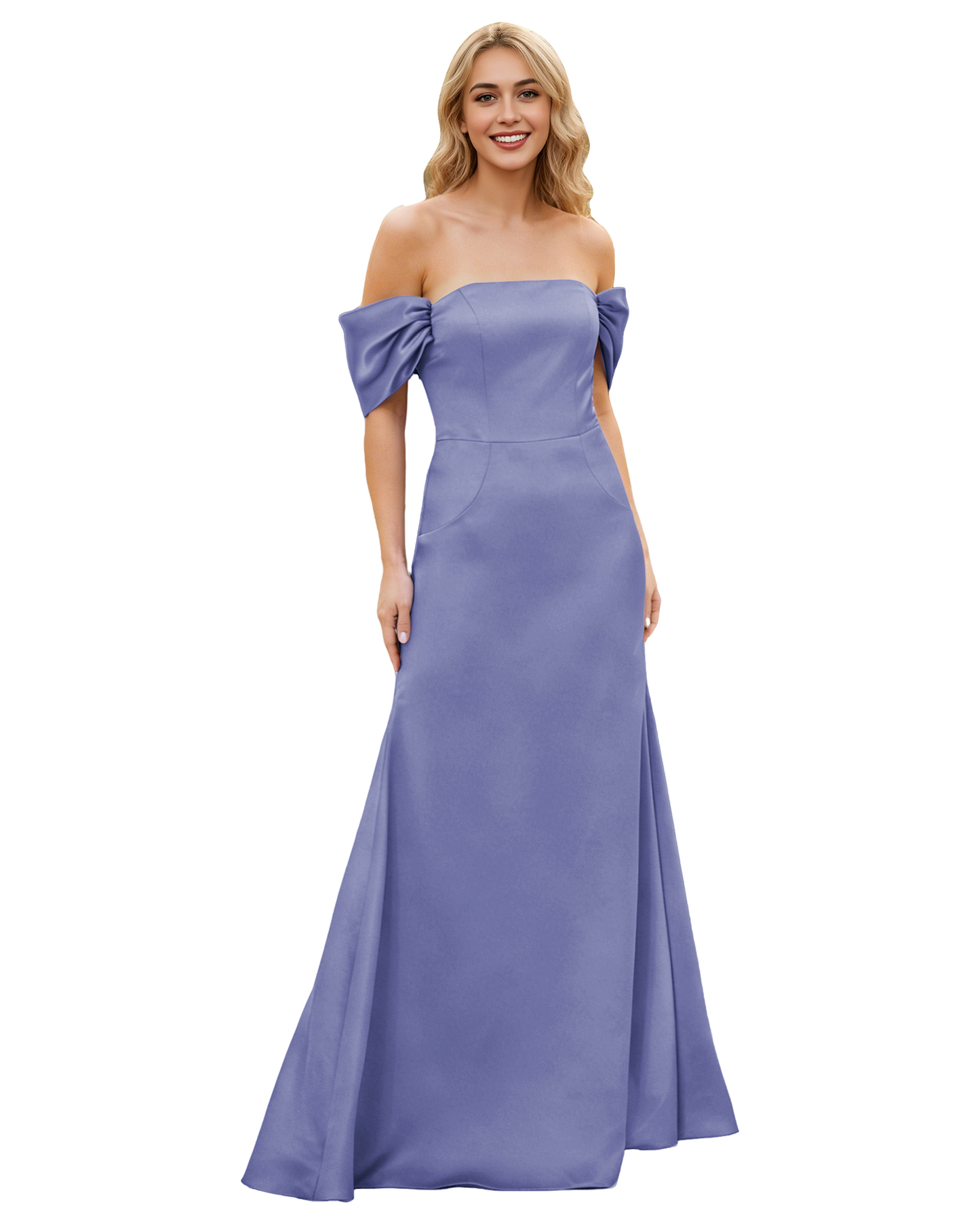Off Shoulder Satin Bridesmaid Dress with Foldover Neckline and Trumpet Dress