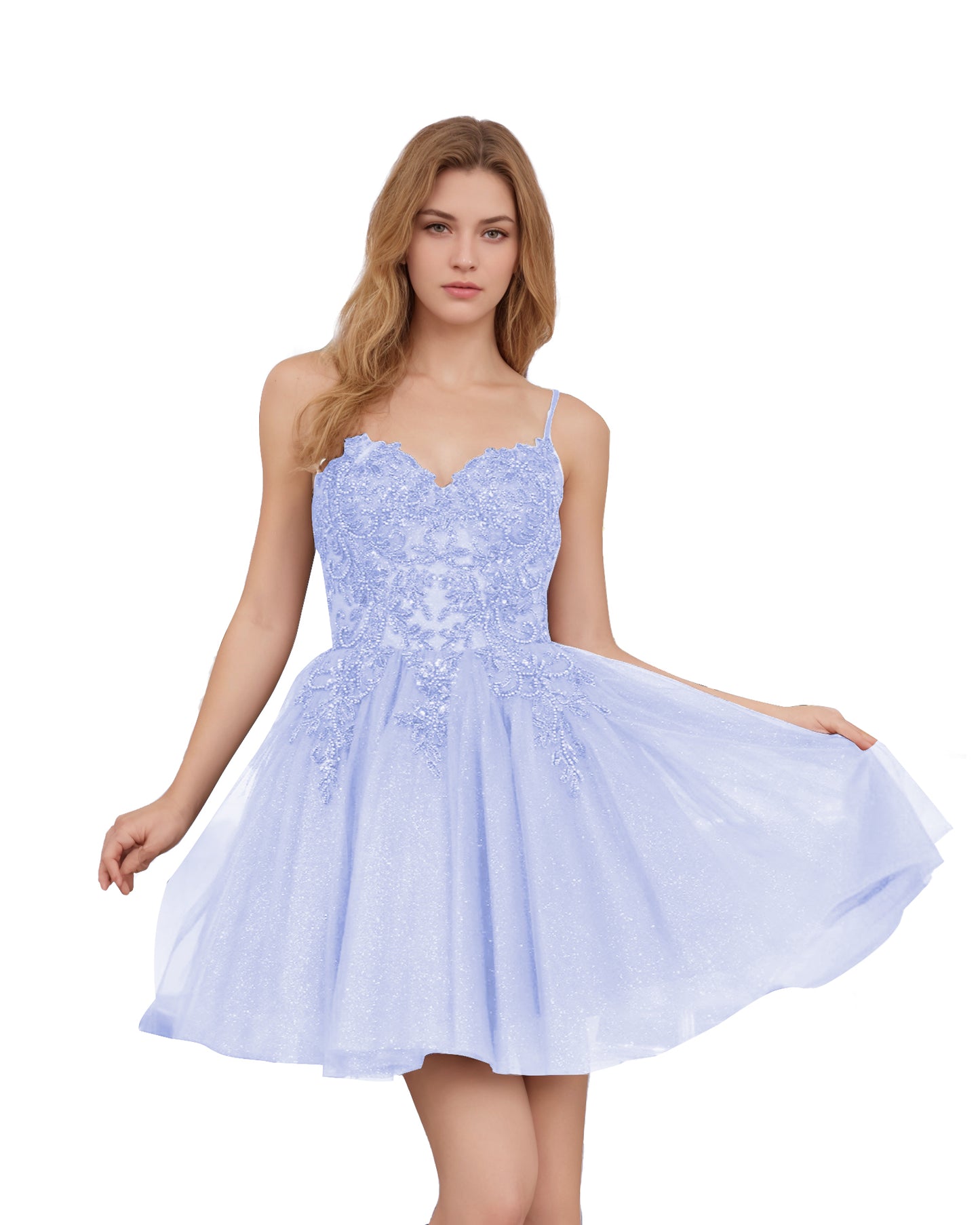 Spaghetti Strap Beaded Corset Glitter Tulle Homecoming Dress