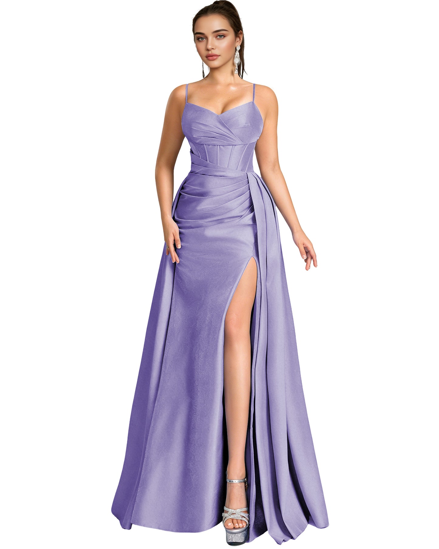 One Shoulder Satin A-Line Prom Dress with Wrap Bodice and Side Slit