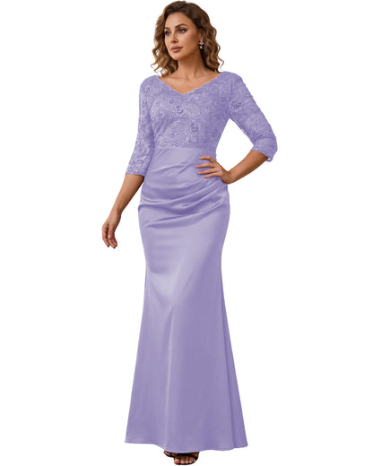 Mother of the Bride Dress Long Lace Mermaid Formal Gown with 3/4 Sleeves